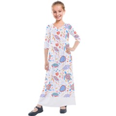 Turtle T- Shirt Sea Turtles Pattern T- Shirt Kids  Quarter Sleeve Maxi Dress by maxcute