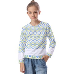 Ukrainian Ornament T- Shirt Folk Ukrainian Ornament, Seamless Pattern T- Shirt Kids  Long Sleeve Tee With Frill 