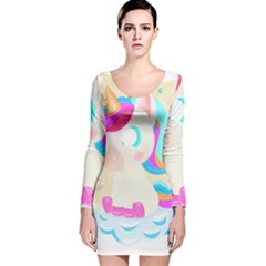 Unicorn Lover T- Shirt Cartoon Little Unicorn  T- Shirt Long Sleeve Velvet Bodycon Dress