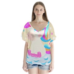 Unicorn Lover T- Shirt Cartoon Little Unicorn  T- Shirt V-neck Flutter Sleeve Top by maxcute