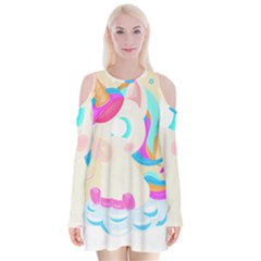 Unicorn Lover T- Shirt Cartoon Little Unicorn  T- Shirt Velvet Long Sleeve Shoulder Cutout Dress