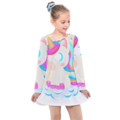 Unicorn Lover T- Shirt Cartoon Little Unicorn  T- Shirt Kids  Long Sleeve Dress by maxcute