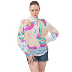 Unicorn Lover T- Shirt Cartoon Little Unicorn  T- Shirt High Neck Long Sleeve Chiffon Top by maxcute