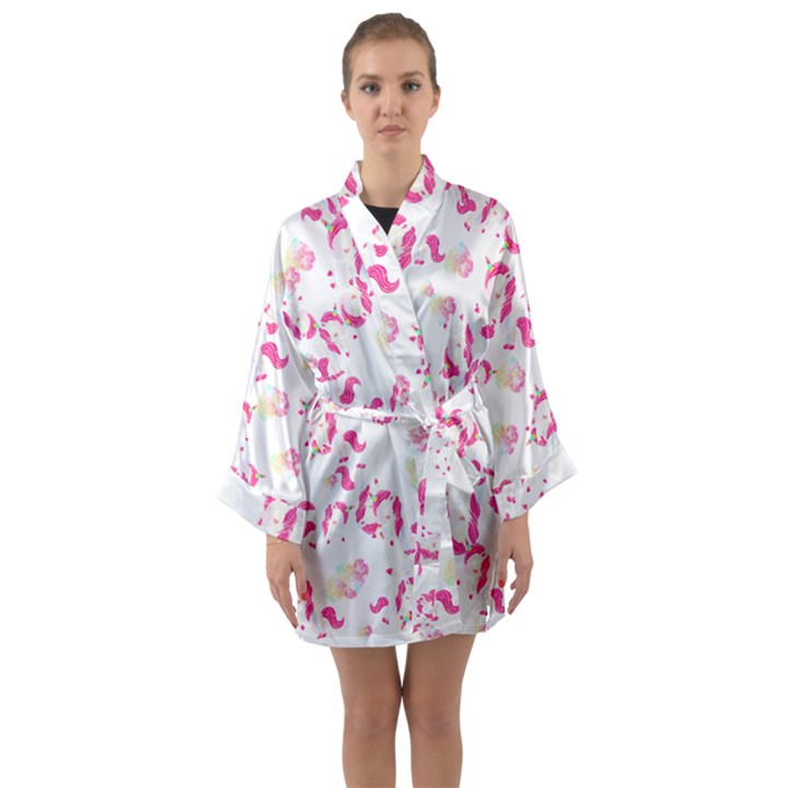 Unicorn Rainbow Heart T- Shirt Rainbow Unicorn Heart T- Shirt Long Sleeve Satin Kimono