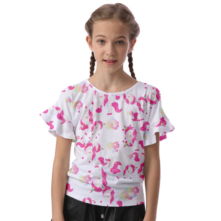 Unicorn Rainbow Heart T- Shirt Rainbow Unicorn Heart T- Shirt Kids  Cut Out Flutter Sleeves