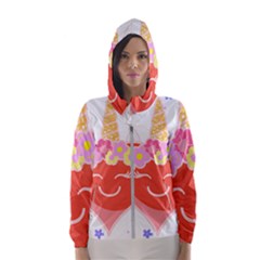 Unicorn T- Shirt Cute Unicorn Heart Valentines Day Design T- Shirt Women s Hooded Windbreaker