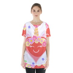 Unicorn T- Shirt Cute Unicorn Heart Valentines Day Design T- Shirt Skirt Hem Sports Top by maxcute