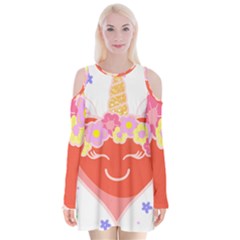 Unicorn T- Shirt Cute Unicorn Heart Valentines Day Design T- Shirt Velvet Long Sleeve Shoulder Cutout Dress