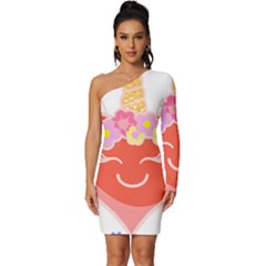 Unicorn T- Shirt Cute Unicorn Heart Valentines Day Design T- Shirt Long Sleeve One Shoulder Mini Dress