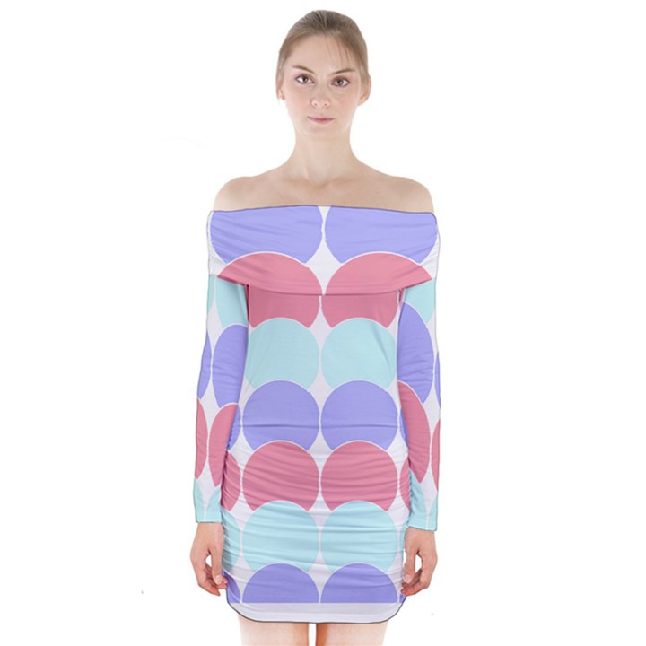 Very Peri T- Shirtvery Peri Geometric Circles T- Shirt Long Sleeve Off Shoulder Dress