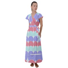 Very Peri T- Shirtvery Peri Geometric Circles T- Shirt Flutter Sleeve Maxi Dress by maxcute