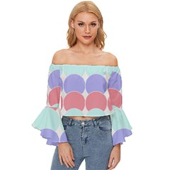 Very Peri T- Shirtvery Peri Geometric Circles T- Shirt Off Shoulder Flutter Bell Sleeve Top