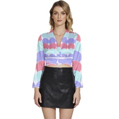 Very Peri T- Shirtvery Peri Geometric Circles T- Shirt Long Sleeve Tie Back Satin Wrap Top