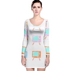 Vintage Retro T- Shirt Retro T V Clicks T- Shirt Long Sleeve Velvet Bodycon Dress