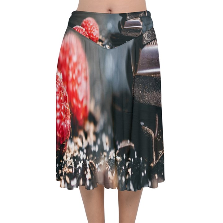 Chocolate dark Velvet Flared Midi Skirt