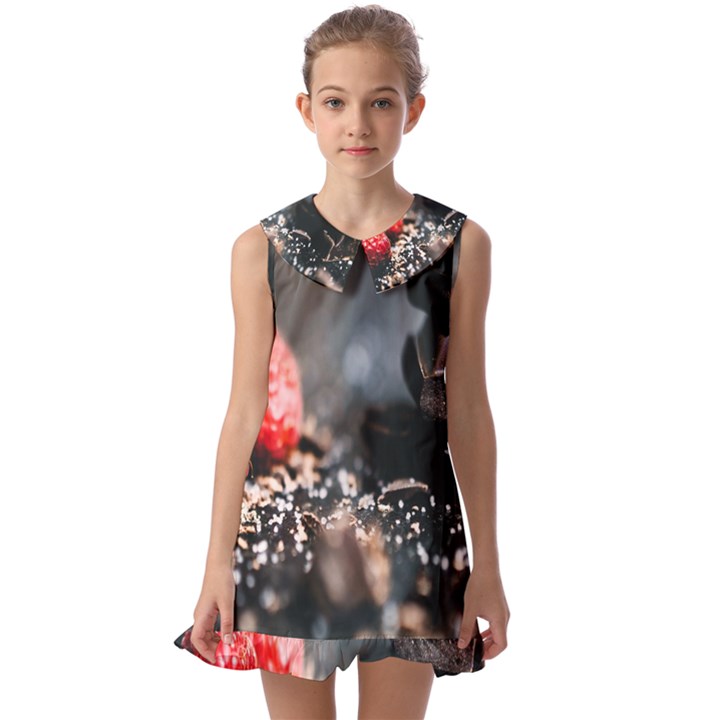 Chocolate dark Kids  Pilgrim Collar Ruffle Hem Dress