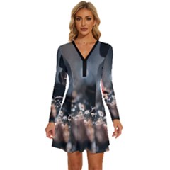 Chocolate Dark Long Sleeve Deep V Mini Dress  by artworkshop