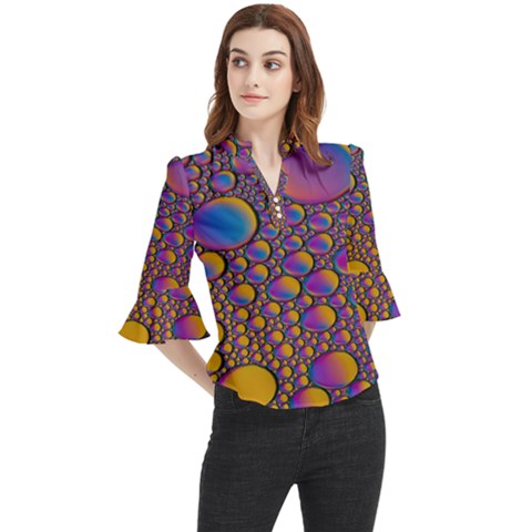 Bubble Color Loose Horn Sleeve Chiffon Blouse by artworkshop