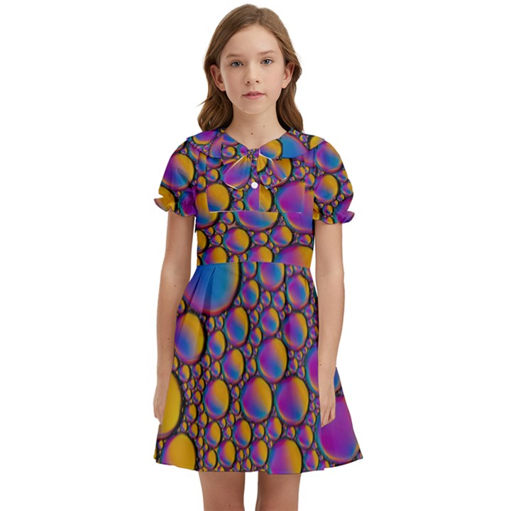 Bubble color Kids  Bow Tie Puff Sleeve Dress