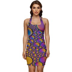 Bubble Color Sleeveless Wide Square Neckline Ruched Bodycon Dress by artworkshop