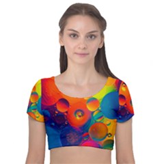 Colorfull Pattern Velvet Short Sleeve Crop Top  by artworkshop