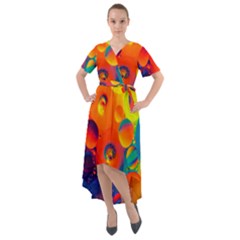 Colorfull Pattern Front Wrap High Low Dress by artworkshop