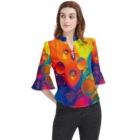 Colorfull Pattern Loose Horn Sleeve Chiffon Blouse by artworkshop