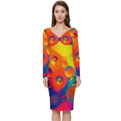 Colorfull Pattern Long Sleeve V-neck Bodycon Dress  by artworkshop