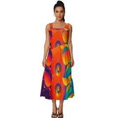 Colorfull Pattern Square Neckline Tiered Midi Dress by artworkshop