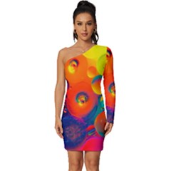 Colorfull Pattern Long Sleeve One Shoulder Mini Dress by artworkshop