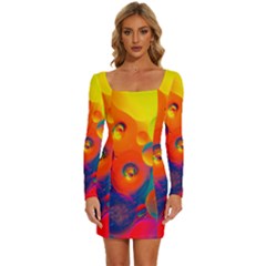 Colorfull Pattern Long Sleeve Square Neck Bodycon Velour Dress by artworkshop