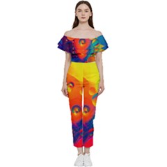 Colorfull Pattern Off Shoulder Ruffle Top Jumpsuit by artworkshop