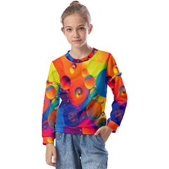 Colorfull Pattern Kids  Long Sleeve Tee With Frill 