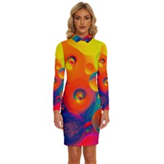 Colorfull Pattern Long Sleeve Shirt Collar Bodycon Dress