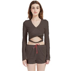 Mahogany Muse Velvet Wrap Crop Top And Shorts Set by HWDesign