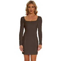 Mahogany Muse Long Sleeve Square Neck Bodycon Velour Dress