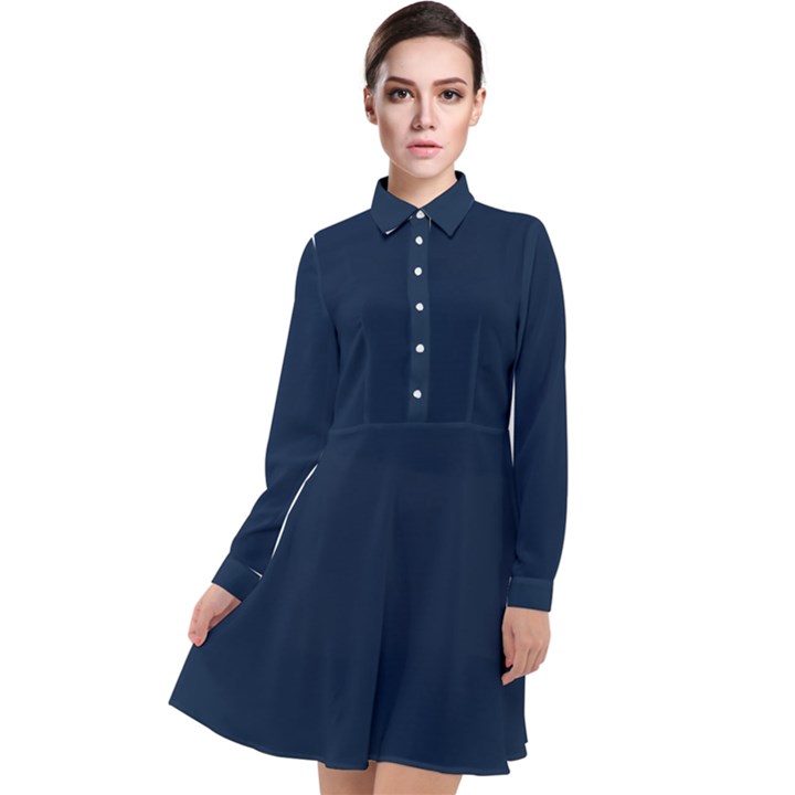 Sapphire Elegance Long Sleeve Chiffon Shirt Dress