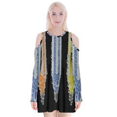 Pencil Colorfull Pattern Velvet Long Sleeve Shoulder Cutout Dress by artworkshop