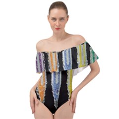 Pencil Colorfull Pattern Off Shoulder Velour Bodysuit  by artworkshop