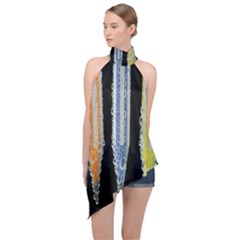 Pencil Colorfull Pattern Halter Asymmetric Satin Top by artworkshop