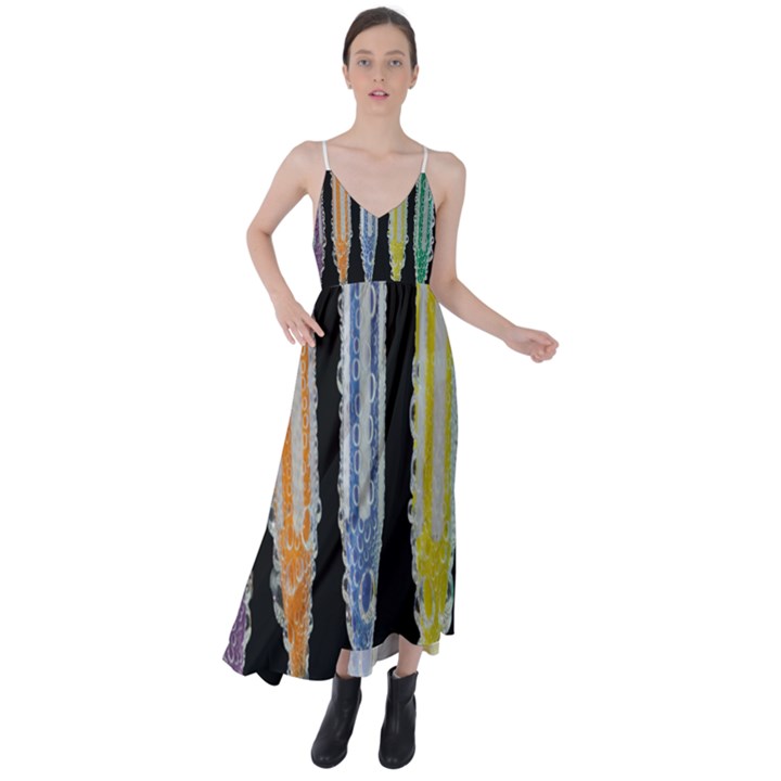 Pencil colorfull pattern Tie Back Maxi Dress