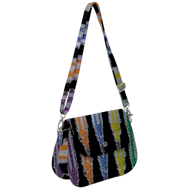 Pencil colorfull pattern Saddle Handbag