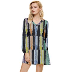 Pencil Colorfull Pattern Tiered Long Sleeve Mini Dress by artworkshop