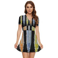 Pencil Colorfull Pattern V-neck High Waist Chiffon Mini Dress