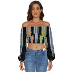 Pencil Colorfull Pattern Long Sleeve Crinkled Weave Crop Top