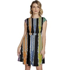 Pencil Colorfull Pattern Cap Sleeve High Waist Dress