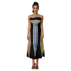 Pencil Colorfull Pattern Sleeveless Cross Front Cocktail Midi Chiffon Dress by artworkshop