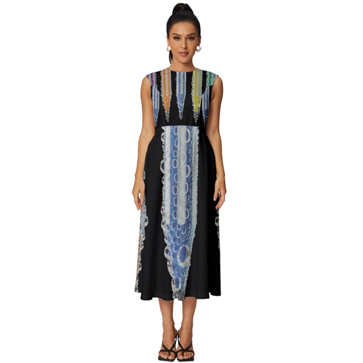 Pencil colorfull pattern Sleeveless Round Neck Midi Dress