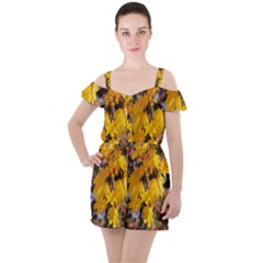 Amazing Arrowtown Autumn Leaves Ruffle Cut Out Chiffon Playsuit by artworkshop