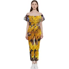 Amazing Arrowtown Autumn Leaves Off Shoulder Ruffle Top Jumpsuit by artworkshop